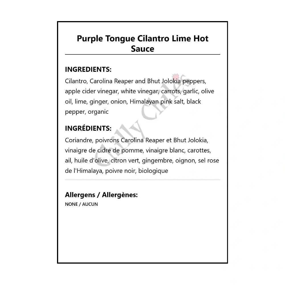 Purple Tongue Cilantro Lime Hot Sauce - Hot Sauce