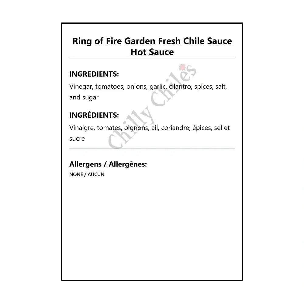 Ring of Fire Garden Fresh Chile Sauce Hot Sauce - Hot Sauce