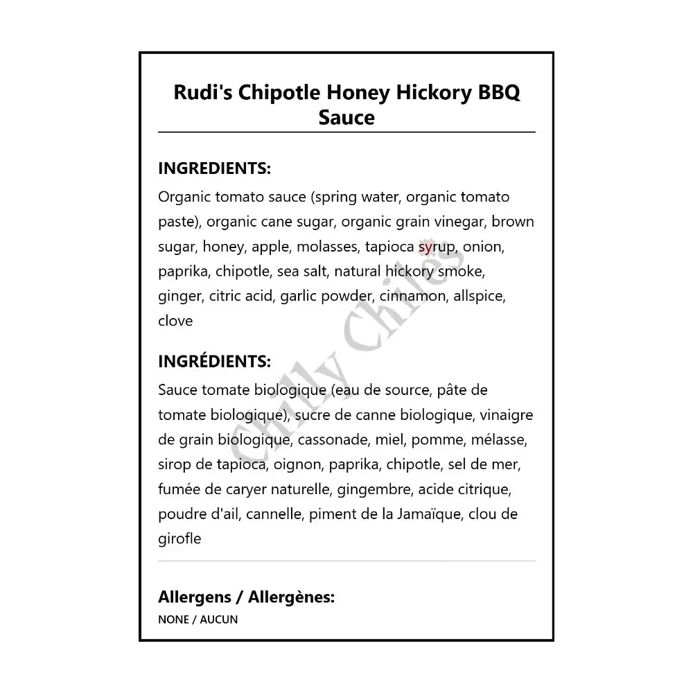 Rudi’s Chipotle Honey Hickory BBQ Sauce - BBQ Sauce