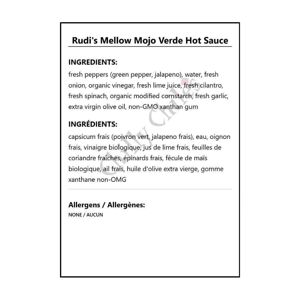 Rudi’s Mellow Mojo Verde Hot Sauce - Hot Sauce