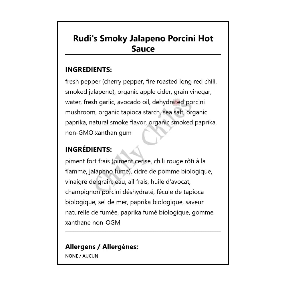 Rudi’s Smoky Jalapeno Porcini Hot Sauce - Hot Sauce