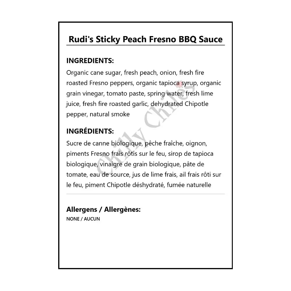 Rudi’s Sticky Peach Fresno BBQ Sauce - BBQ Sauce