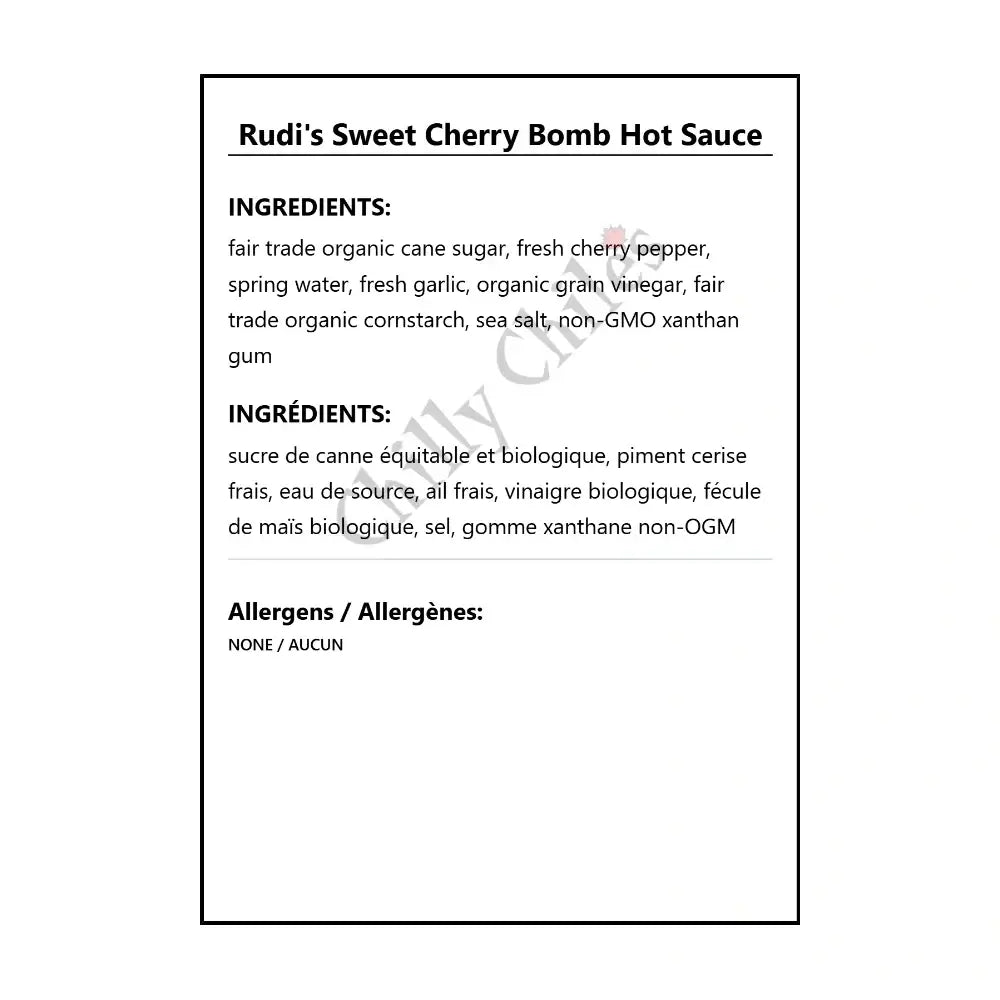 Rudi’s Sweet Cherry Bomb Hot Sauce - Hot Sauce