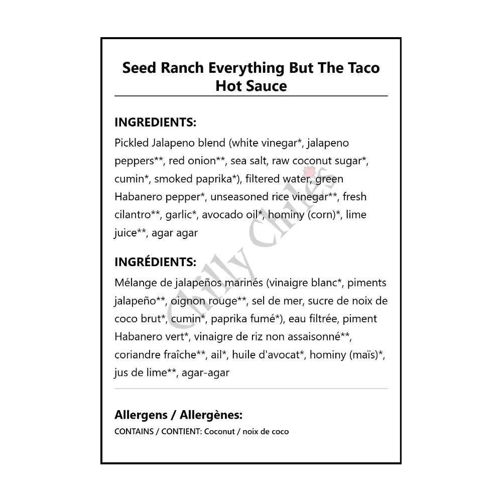 Seed Ranch Everything But The Taco Hot Sauce - Hot Sauce
