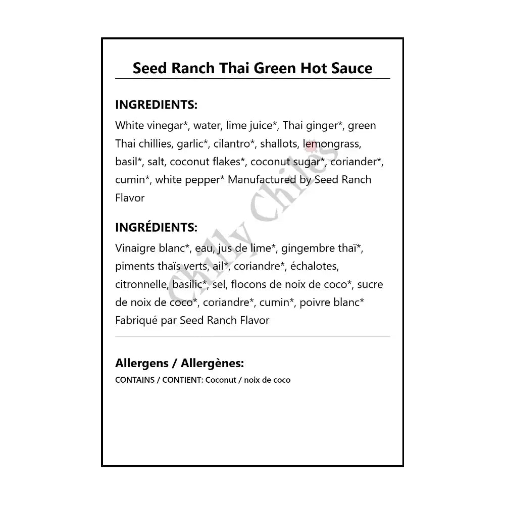 Seed Ranch Thai Green Hot Sauce - Hot Sauce