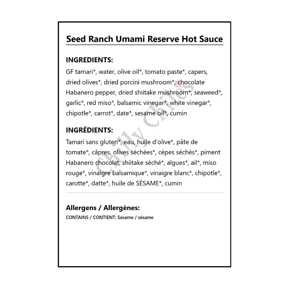 Seed Ranch Umami Reserve Hot Sauce - Hot Sauce