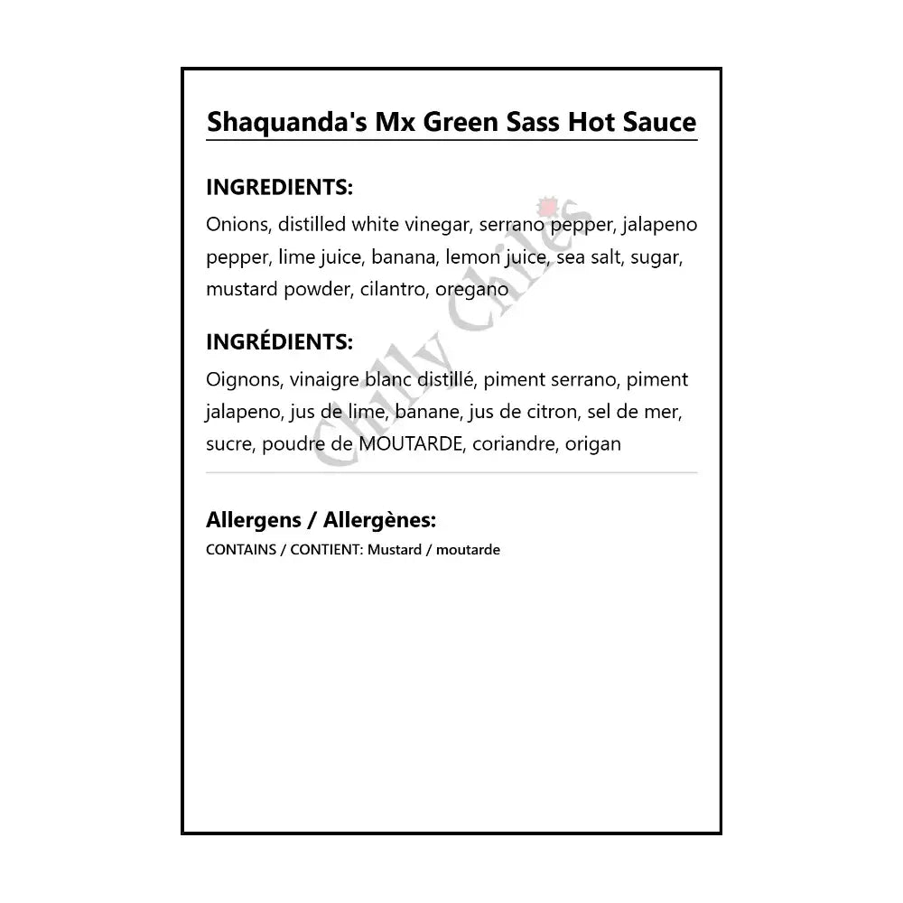 Shaquanda’s Mx Green Sass Hot Sauce - Hot Sauce