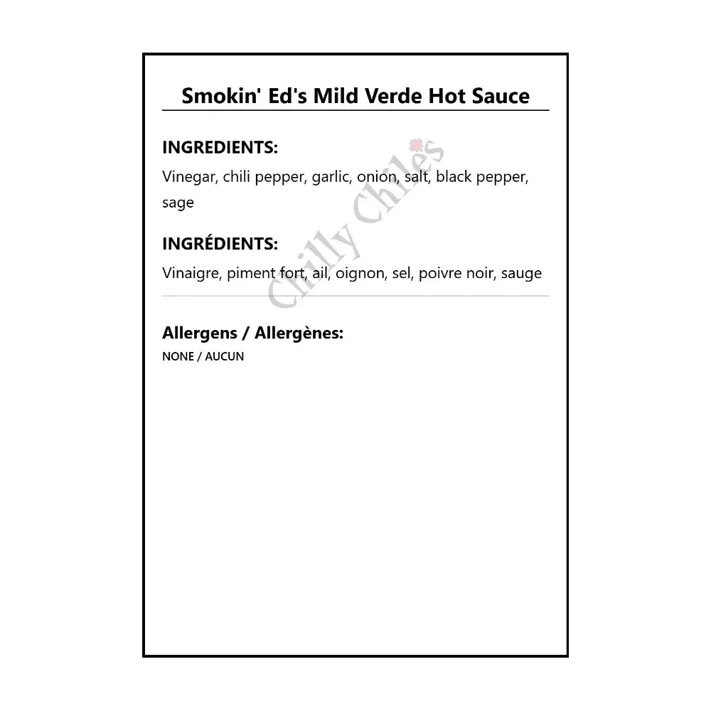 Smokin’ Ed’s Mild Verde Hot Sauce - Hot Sauce