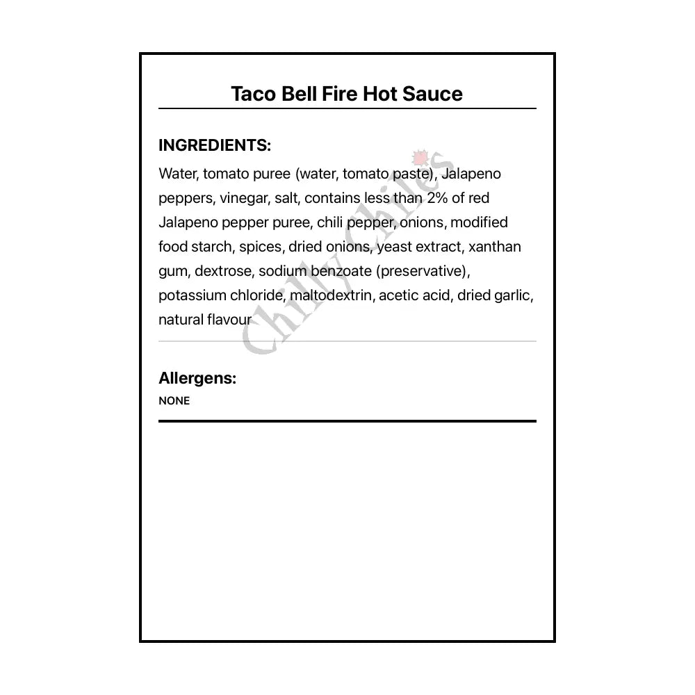 Taco Bell Fire Hot Sauce - Hot Sauce