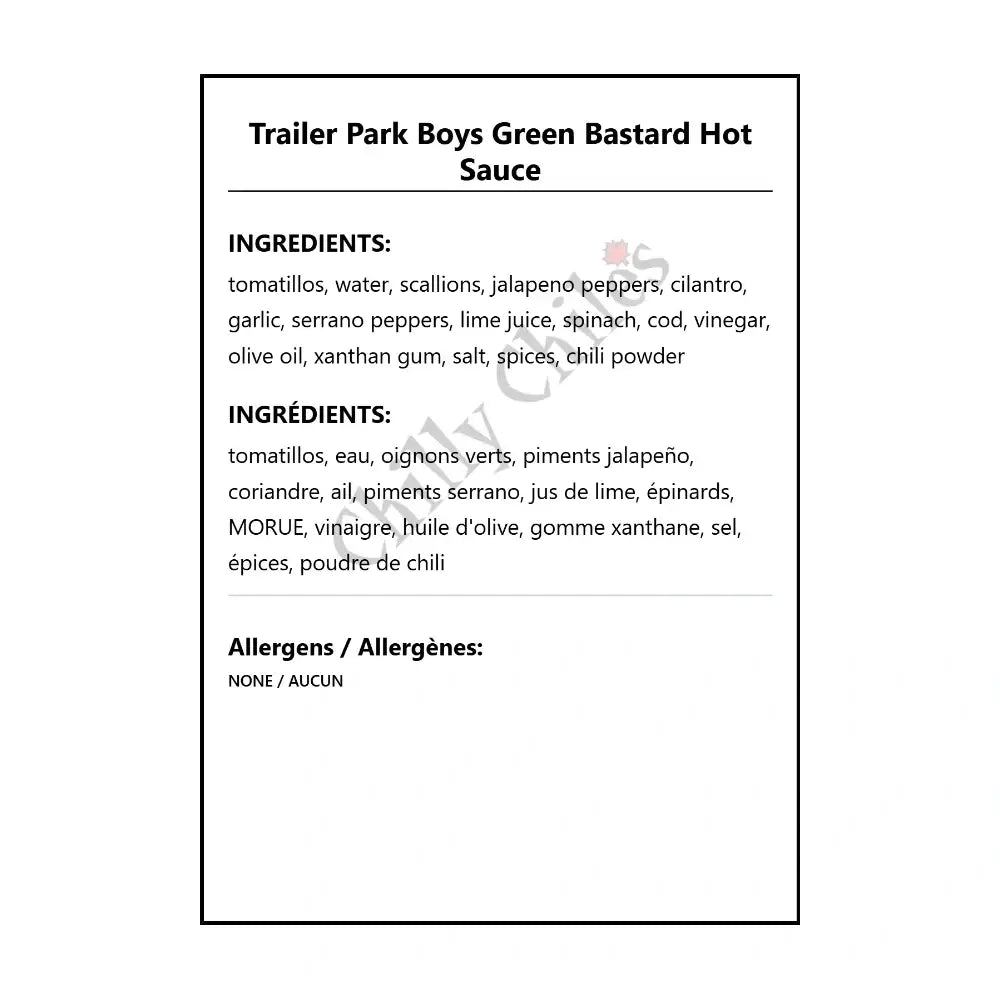 Trailer Park Boys Green Bastard Hot Sauce - Hot Sauce